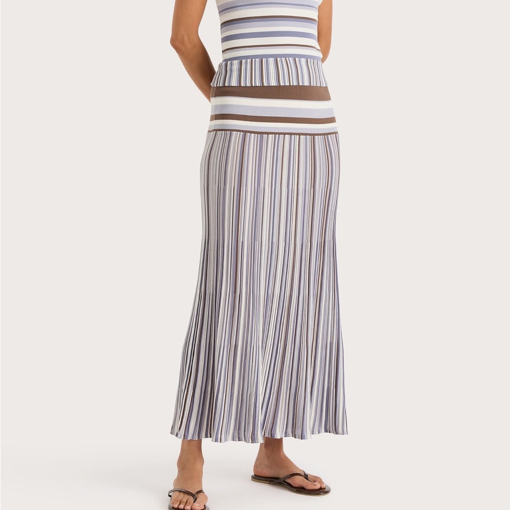 Faithfull the Brand Striped A-Line Skirt - Blue, White, Brown